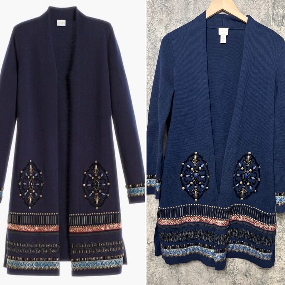 Embroidered navy blue cardigan Chico’s - Picture 4 of 9